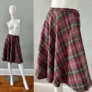 Vintage 80’s A-Line Knee Length Rose & Gray Wool Blend Midi Skirt US Size XS
